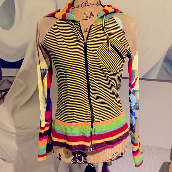 Uber cute colorful knit and sweater material mixed media  Desigual hoodie S - Picture 1 of 9